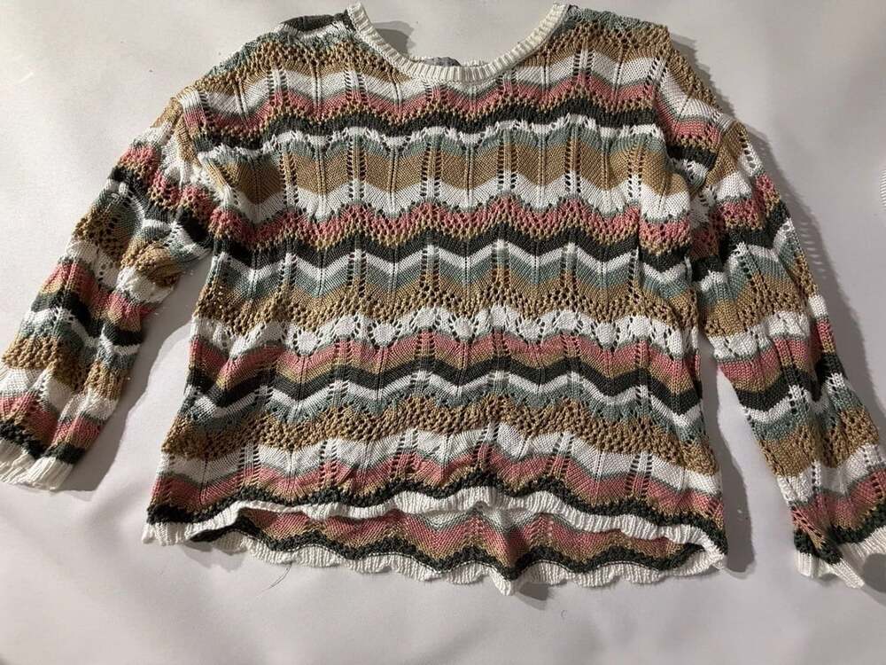 Absolutely Famous M Chevron Stripe Sweater Boho Crochet Knit Colorful